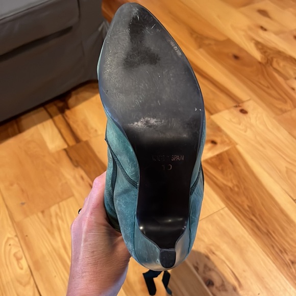 Women’s Knee-High Lace Up Kitten Heel Boots green amazing real leather - Picture 6 of 13